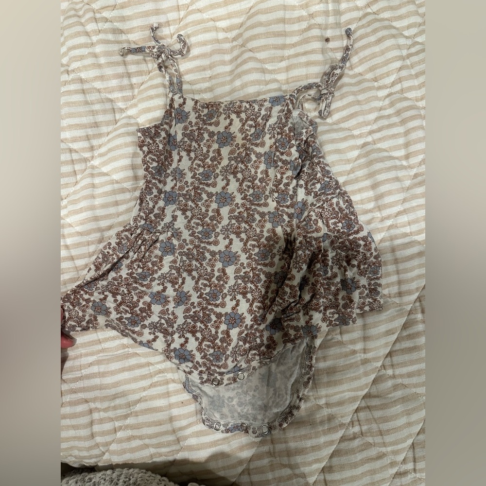 Kate Quinn Brown and Blue Floral ballerina onesie